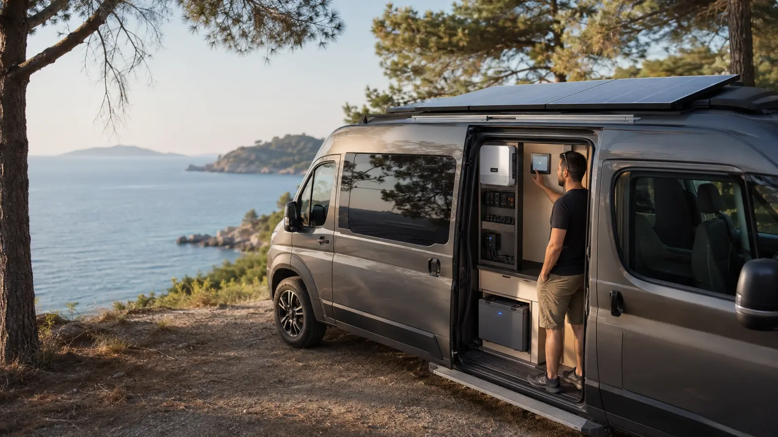 Karavan çatısına uygulanan güneş enerjisi paneli